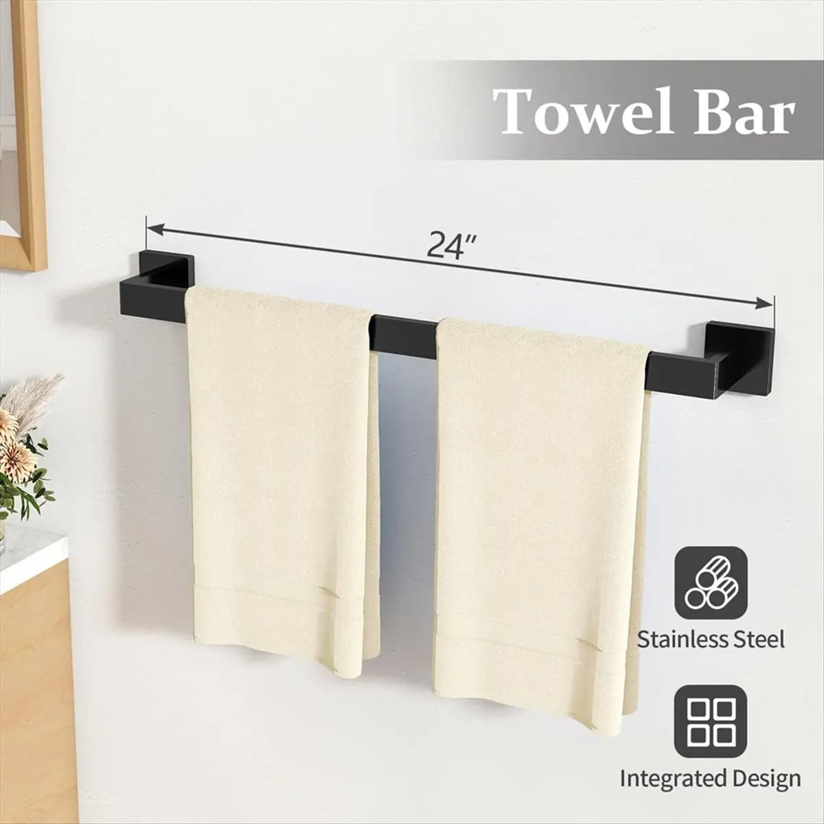 Set di accessori per il bagno da 10 pezzi nero opaco, portasciugamani da 24 pollici, portasciugamani in acciaio inossidabile per il bagno