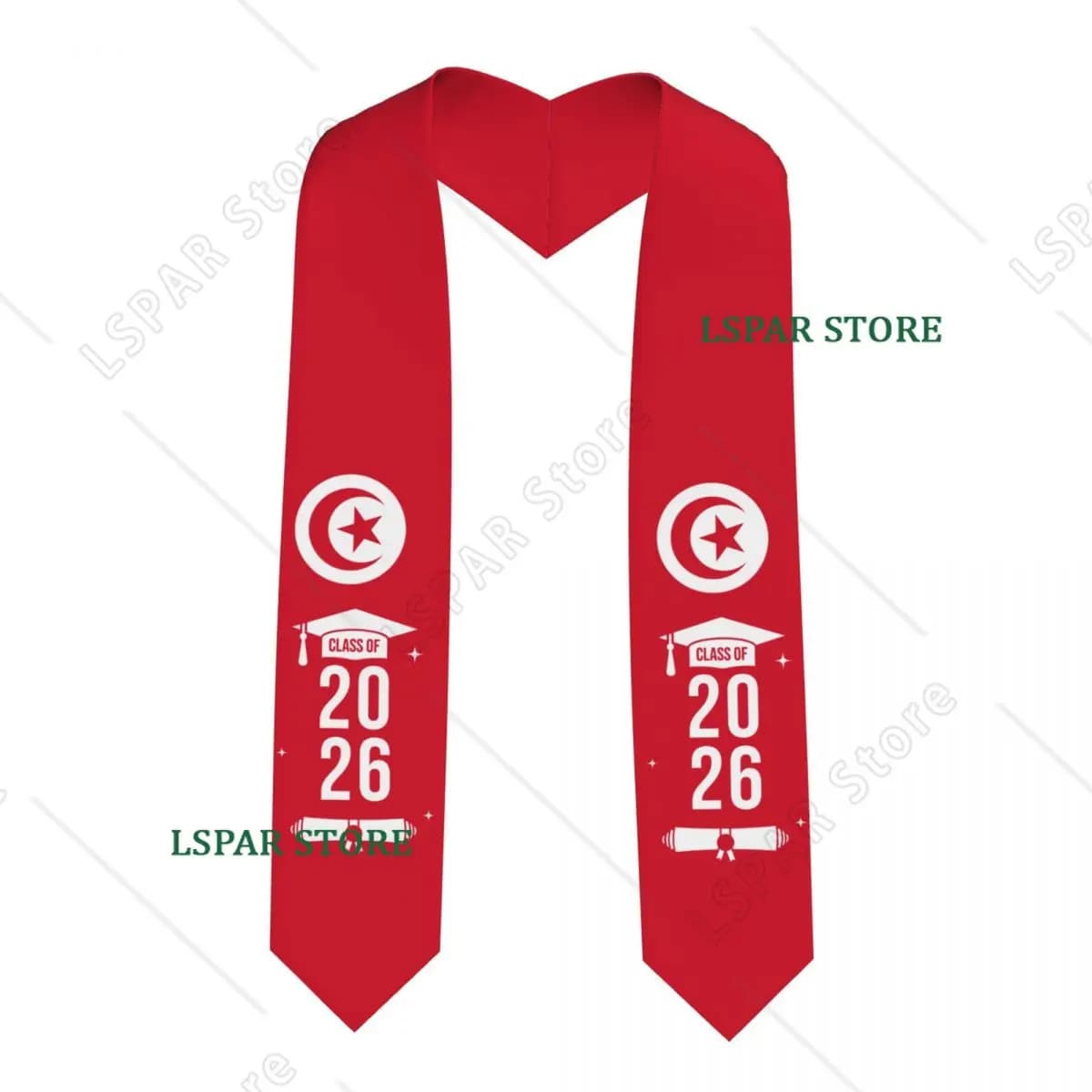 Class Of 2026 Tunisia Flag Graduation Stole Sash Scarf For International Students Proud 183CM Long