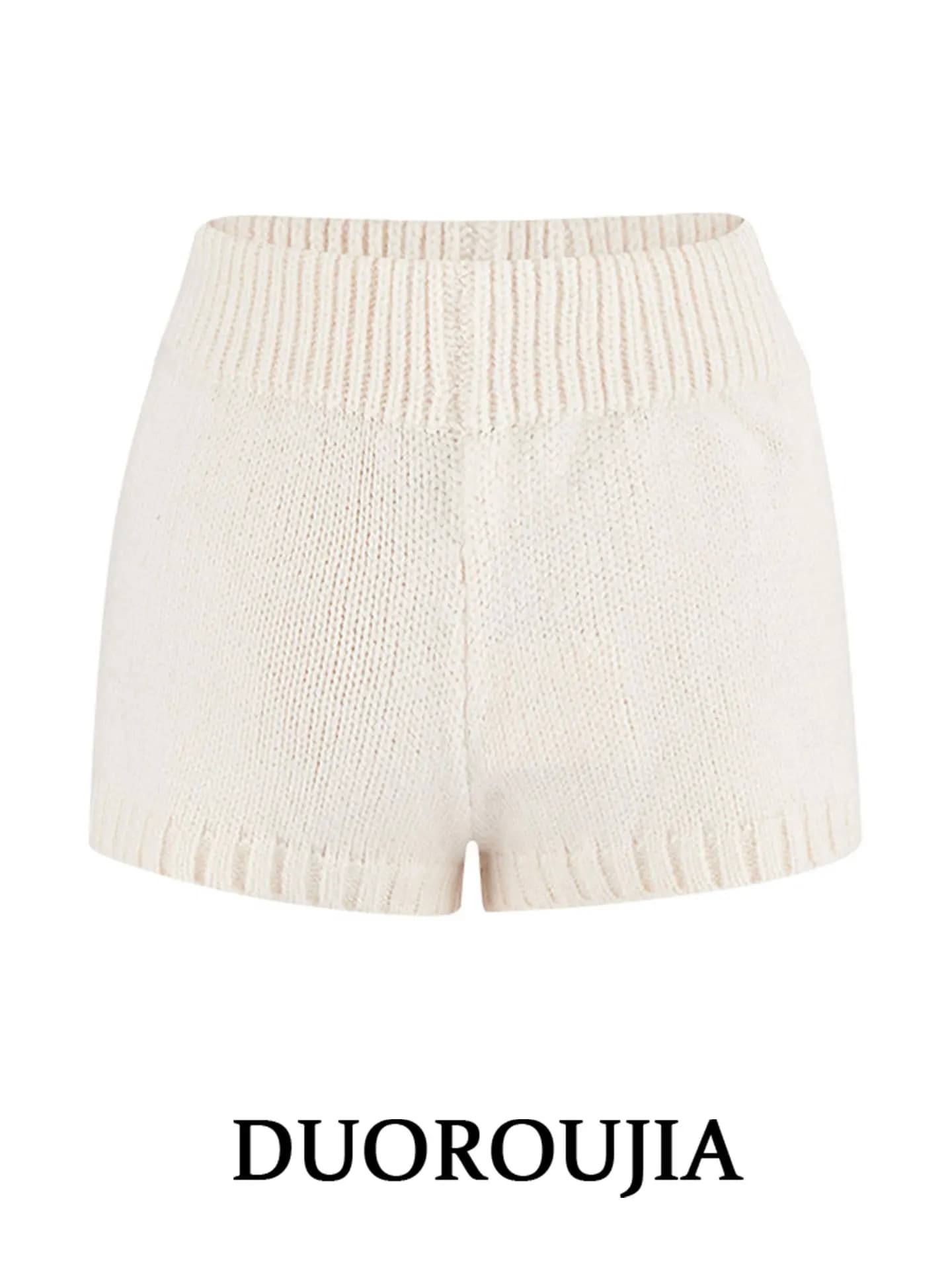 High Waist Knitted Short Pants Women's Casual Slim Fit Bottoming Boot Pants plus Size Korean Style Warm White Spring Fashion