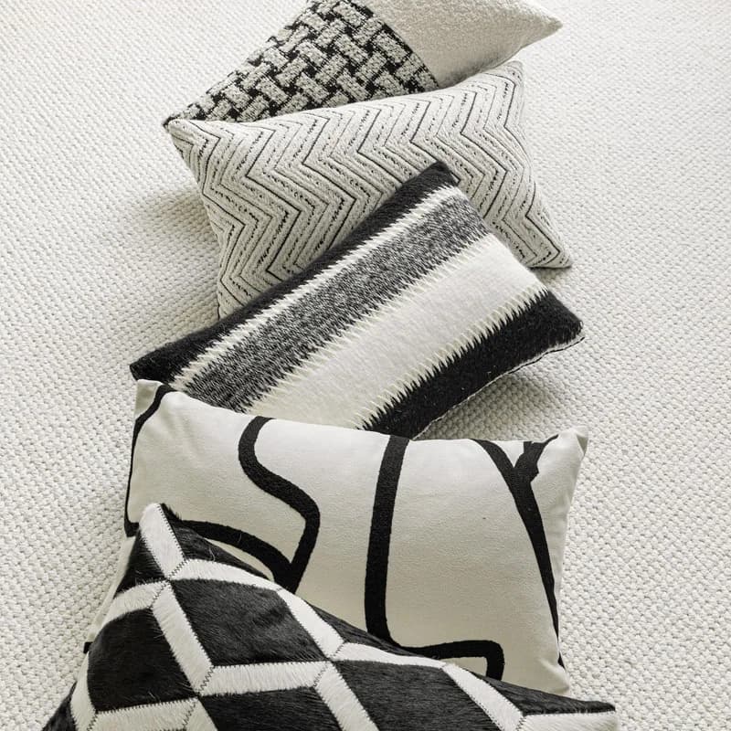 Nuova Fodera per Cuscino Lombare Moderna e Lussuosa 12x20 Pollici, Bianca e Nera Ricamata in Jacquard, Decorativa per Divano e Arredamento Casa