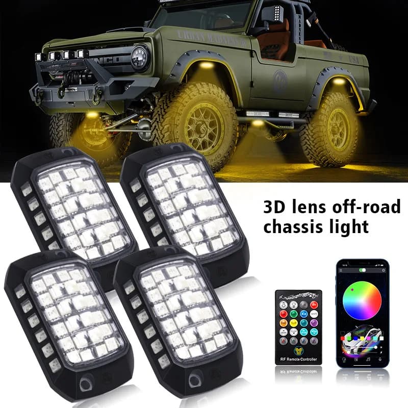 Luce Decorativa per Auto RGB LED 4/8 in 1 con Lente 3D, Illuminazione Ambientale per Telaio Fuoristrada, Controllo Remoto via App