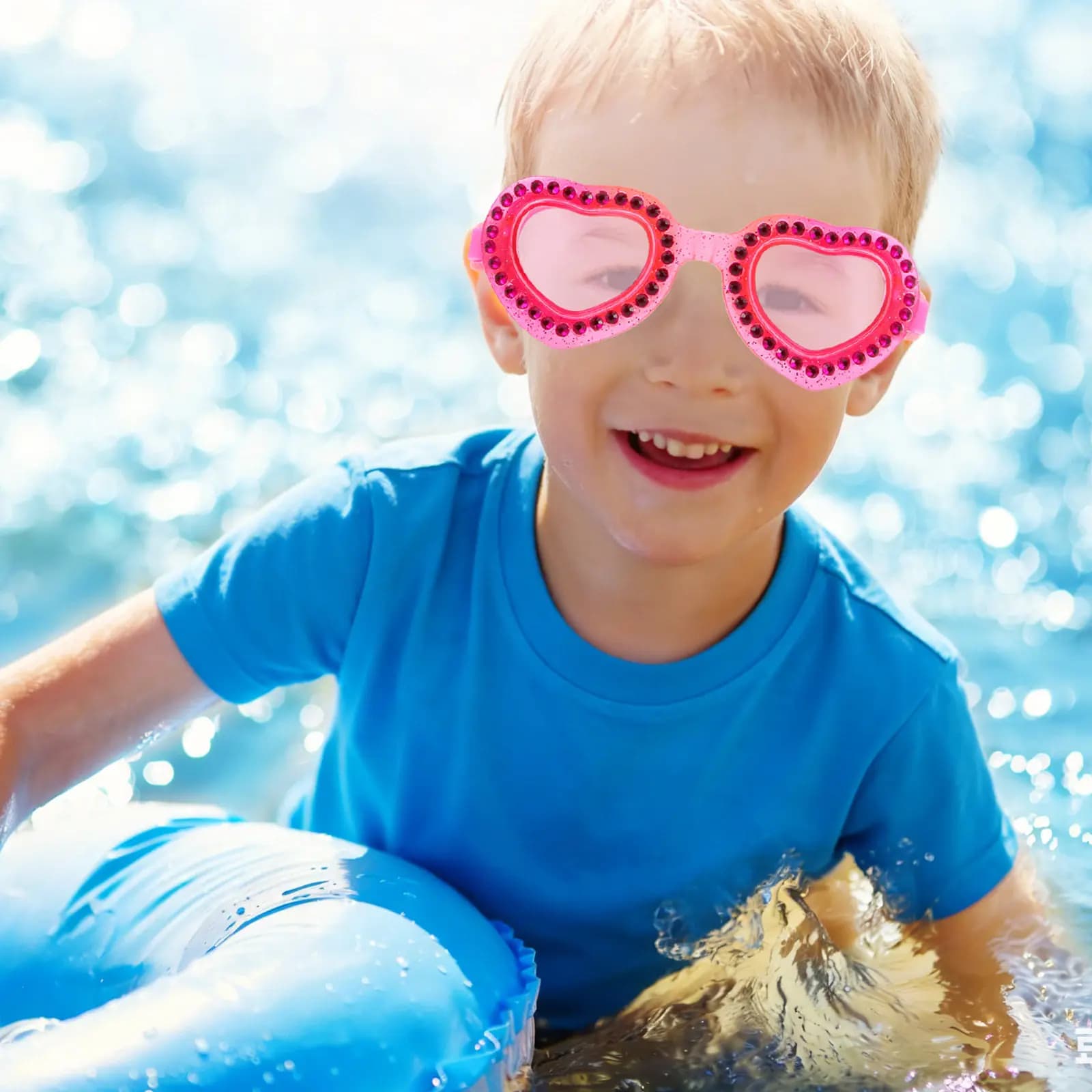Childrens Swimming Goggles Heart Style Anti Fog Swimming Goggles Silicone Seal Comfort Fit Adjustable Strap Clear Vision Pool