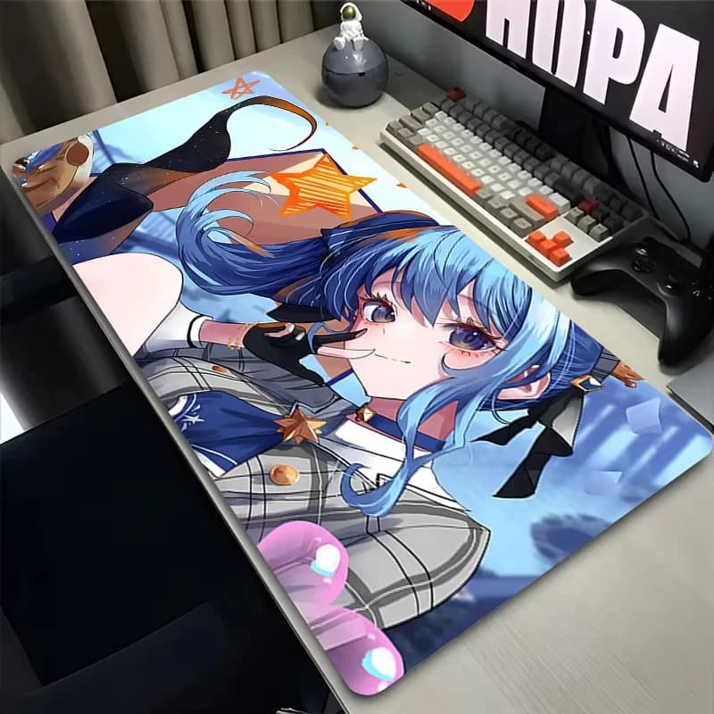 Large XXL Comet Idol Girl Gaming Mouse Pad Non Slip Rubber Stitched Edge Desk Mat For PC Laptop Office Kawaii Gift