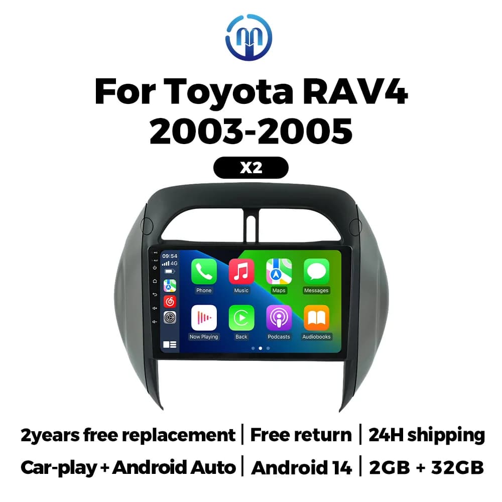 Autoradio Android 14 da 9 pollici per Toyota Rav4 2003 2004 2005 CarPlay Auto GPS Lettore multimediale Navigazione 2 Din Stereo Autoradio