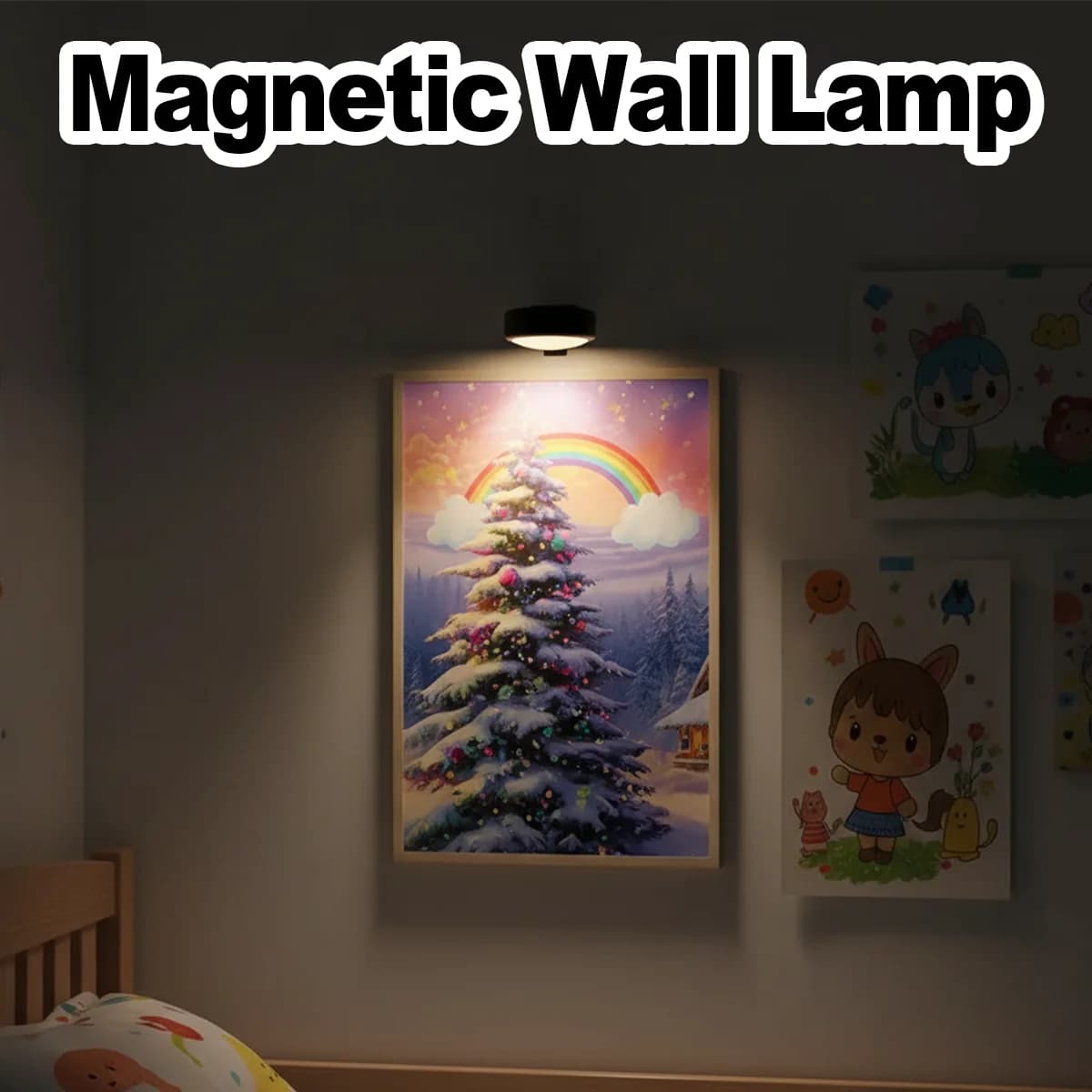 3 Color Wall Lamp with Battery LED Light, Dimmable Painting, Magnetic Art Display, Wireless Night Frame