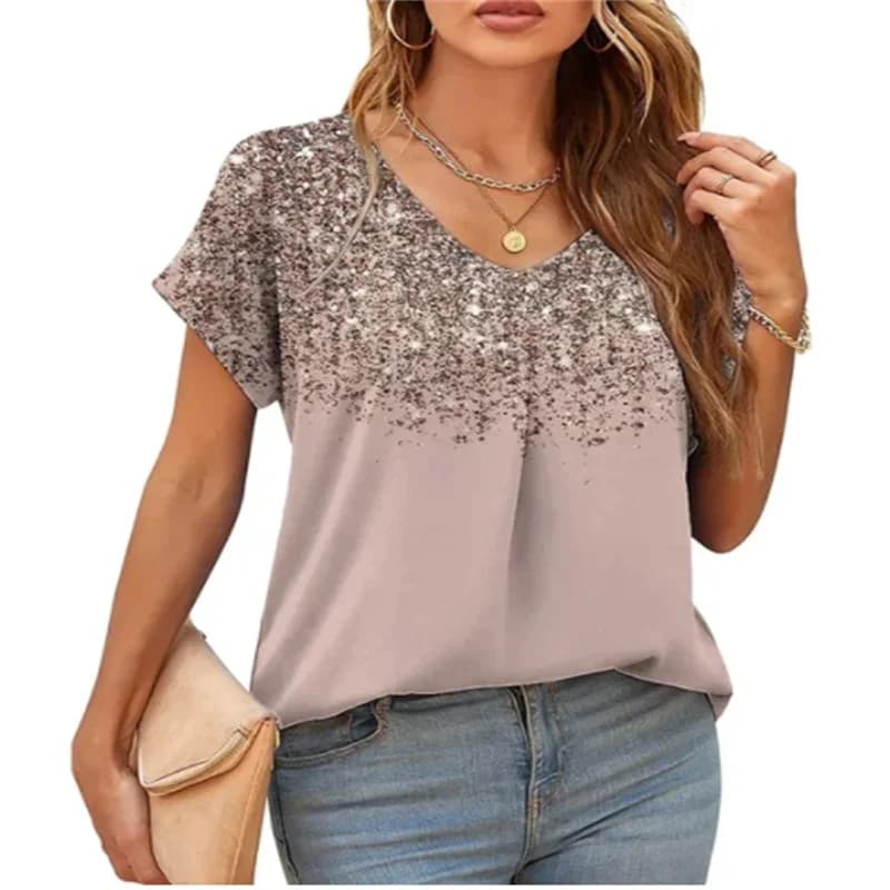 T-shirt Casual allentata a maniche corte con scollo a v con stampa a stella delle nuove donne estive 2024