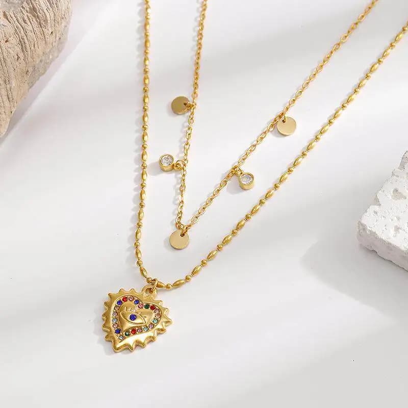 Squisita Collana a Cuore in Acciaio Inossidabile con Diamanti, Gioiello Minimalista di Lusso con Ciondolo a Girocollo per Uomo, Collezione Autunnale