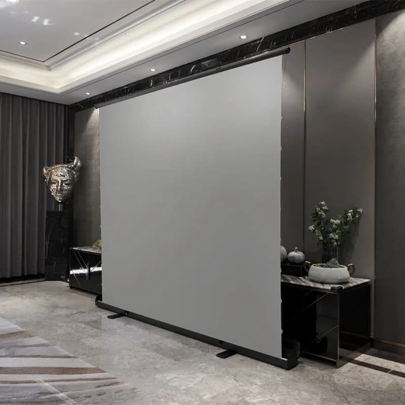 Schermo Portatile a Tensione con Base a Pavimento, Materiale ALR Argento Metallico, Schermo per Proiettore 3D Ready per Home Theater e Uso Esterno