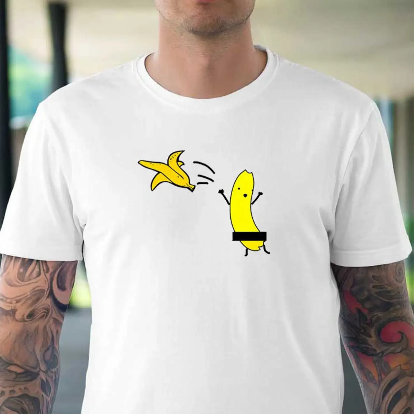 T-shirt divertente con stampa banana, casual, vintage, effetto lavato, leggermente di design, comoda, versatile ed elegante.