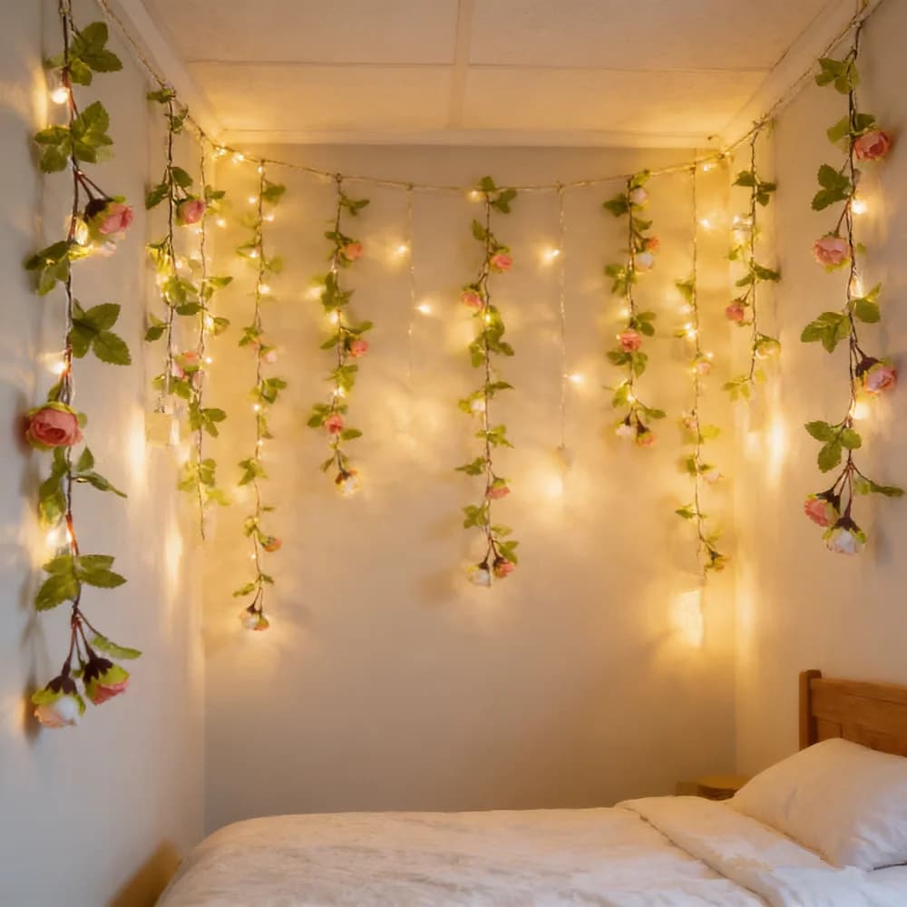 Luci a Batteria a Forma di Foglie Verdi LED 2M/5M per Decorazione Giardino, Patio, Casa, Camera da Letto, Natale e Matrimoni