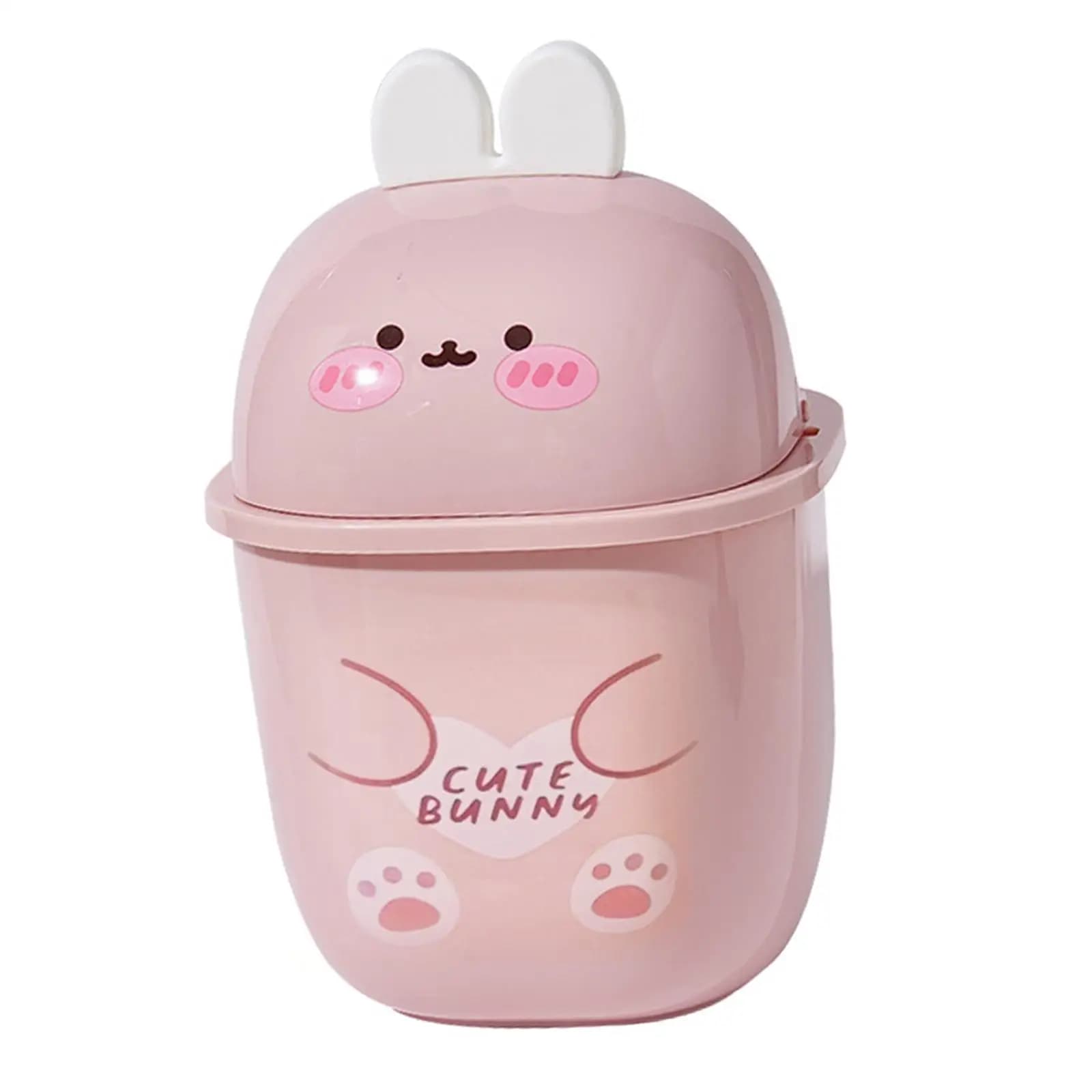 Cute Desktop Basket Can Creative Small Storage Bin Cute Mini Trash Can with Lid for Tabletop Bathroom Desk Dressing Table Vanity