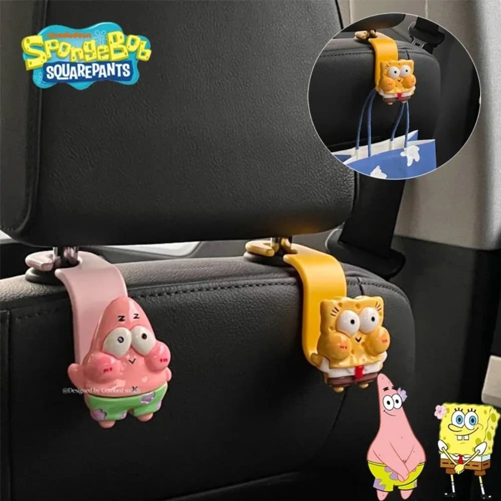 2Pcs SpongeBob Patrick Hooks for Car Front Seat Headrest Holder Bag Car Accessories Interior Cartoon Anime Cute Fastener Hangers
