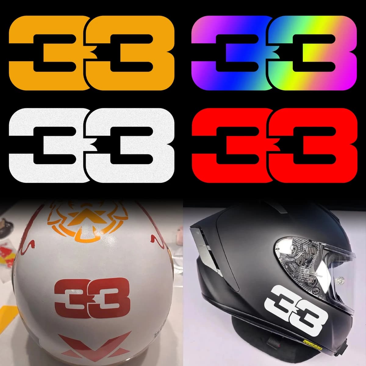 Number 33 Reflective Car Stickers Motercycle Moto Bike Racing Kart Scooter Helmet Body Vinyl Decoration Waterproof Accessories Decalcomanie