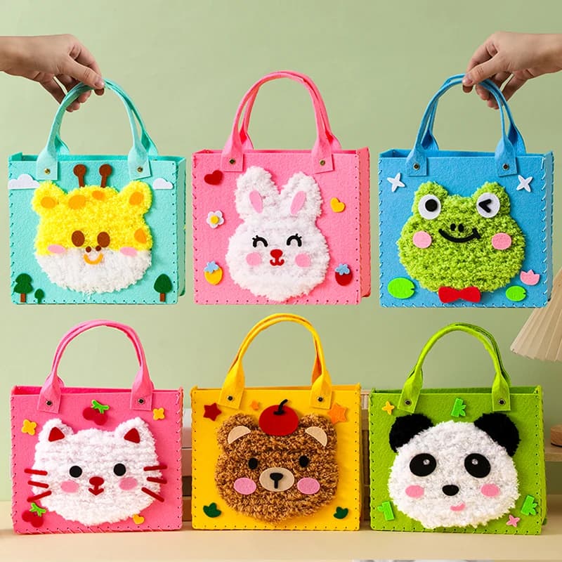 Kit creativo per ricamo in filato di cartone animato Cucito fatto a mano Borsa fai da te Giocattolo per ragazze Regalo di Natale Materiali artigianali per realizzare borse uniche