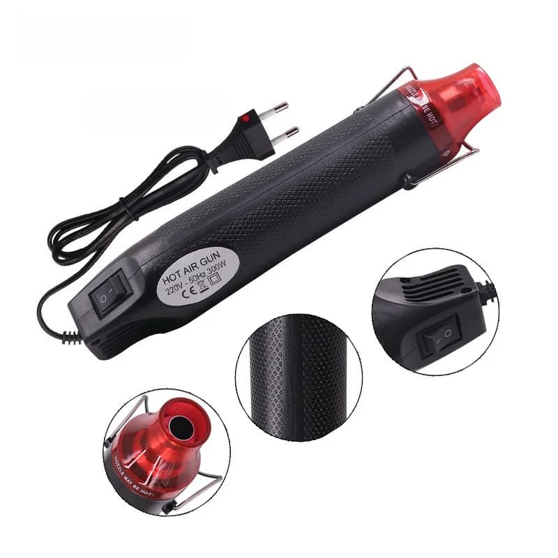 Pistola ad Aria Calda 220/110V, Strumento Elettrico per Fai-da-te con Supporto, Mini Soffiatore per Saldatura e Artigianato a Temperatura Regolabile