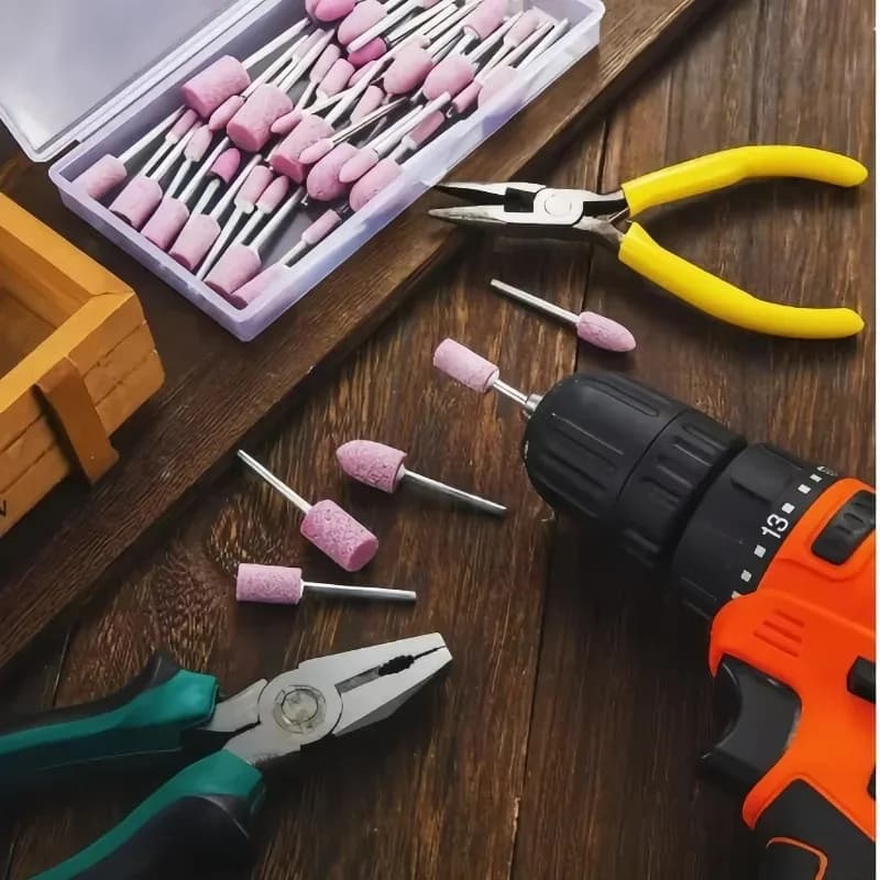 Set of 12/14 Metal Polishing Tools with 235mm Auction, Rotating Accessories for Creation Jewelry and Nail Art with Assorted Polishing Heads