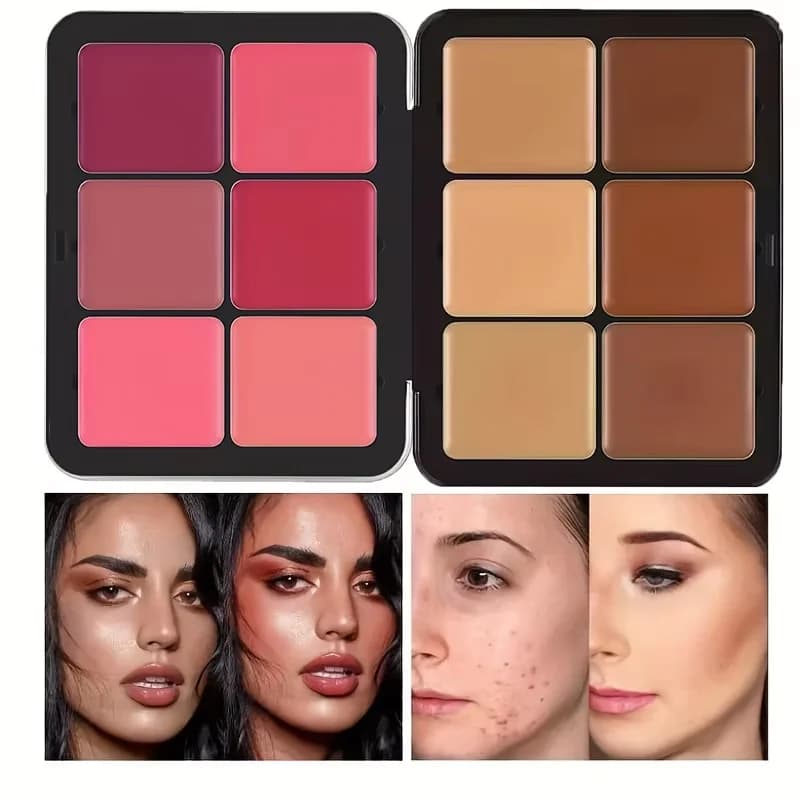 Tavolozza all-in-one per trucco con scatola di ferro a 12 colori, correttore, fard, crema opaca, evidenziazione