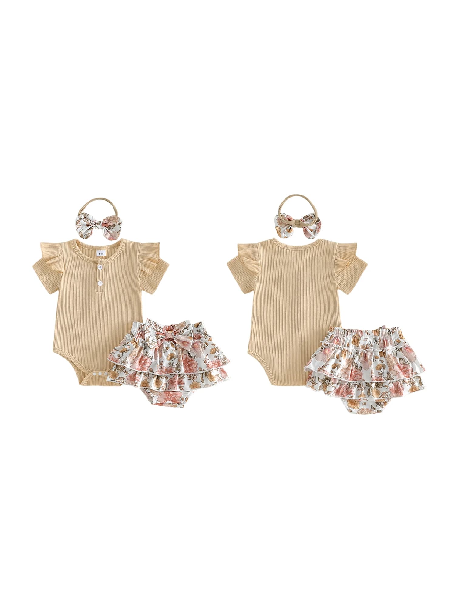 Completo da bambina in 2 pezzi, body senza maniche con pantaloncini arricciati e fascia per capelli abbinata per il divertimento estivo