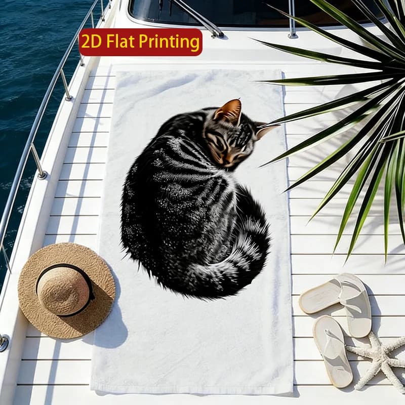 Telo mare realistico con stampa gatto, stampa piatta 2D, anti-sabbia, ad asciugatura rapida, in microfibra, per yoga, immersioni, viaggi estivi, vacanze, bagno