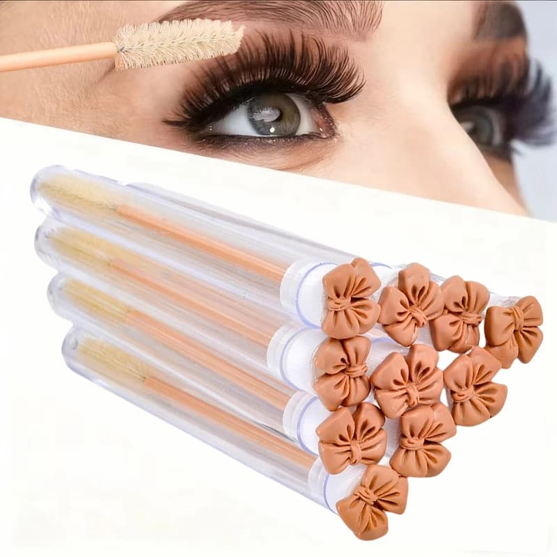 10pcs Bow-Shaped Mascara Tube Brush Set with Protective Case Makeup Brushes, Eyebrow Brush, Eyelash Brush, Lash Brush, Spoolie