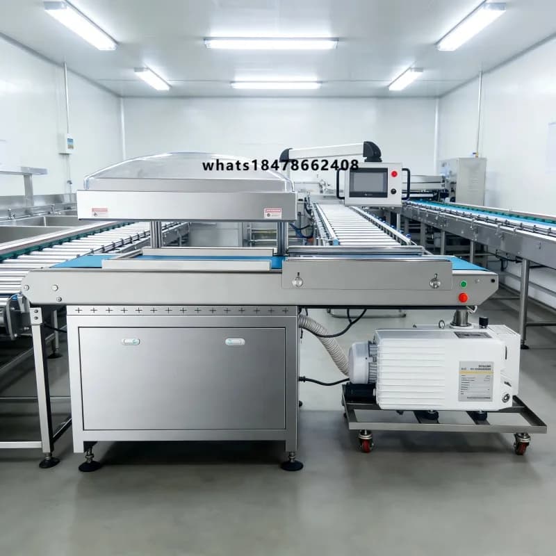 Automatic Conveyor Food Carne Meat Cheese Production Line Continuous Chamber Belt Vacuum Packing Machine with Shrink Tunnel
