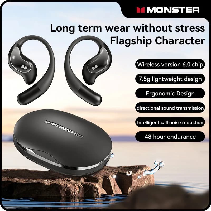 Monster GT27 OWS Bluetooth6.0 Earphones Open earphones Wireless headphones Play headphones with stereo audio for Android iOS
