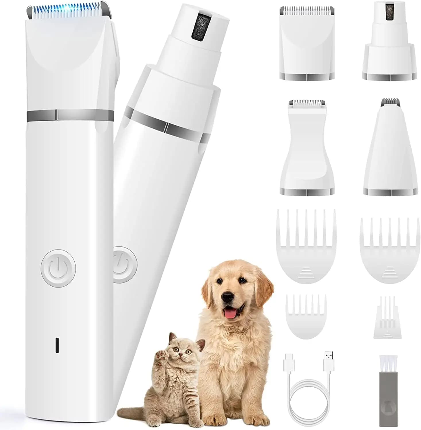 Kit per Toelettatura Animali Ricaricabile Silenzioso con Tosatrice a Basso Rumore e Lima per Unghie per Cani, Gatti e Altri Animali Domestici