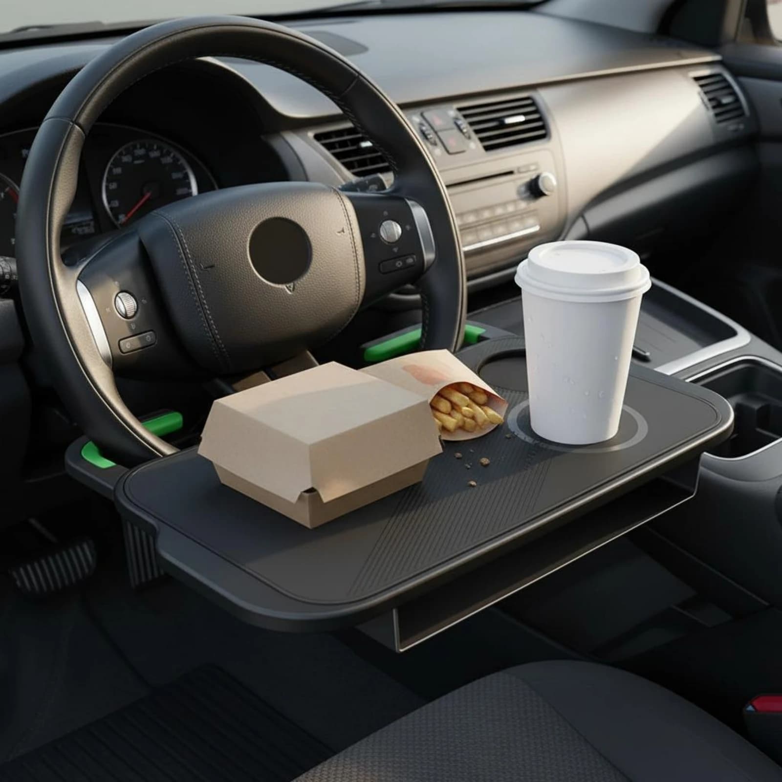 Steering Wheel Table Portable Car Food Tray Car Laptop Tray Sturdy ABS Vehicle Accessory 2 in 1 for Commute, Road Trip