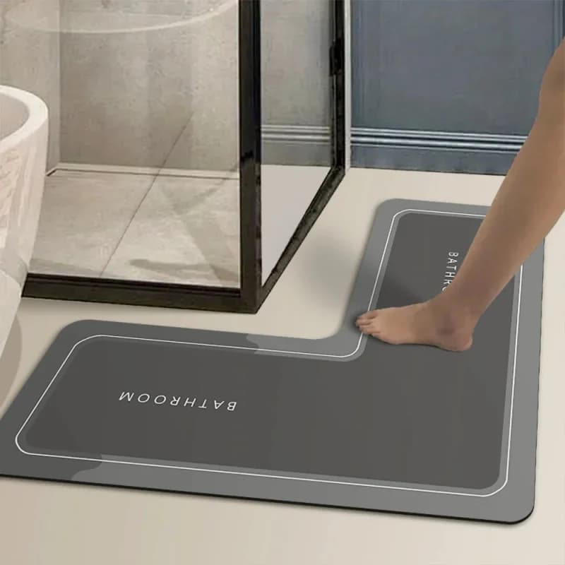 Tappetino da Bagno VIKAMA Minimalista in Diatomite a Forma di L, Asciugatura Rapida, Antiscivolo, Assorbente e Lavabile per Bagno, Cucina e Arredamento Casa