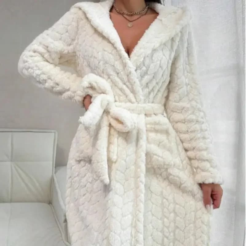 Soft hot nightgown with hood dress bath robe for home winter bathrobe shower women nightwear long sleeve kimono nightwear with belt