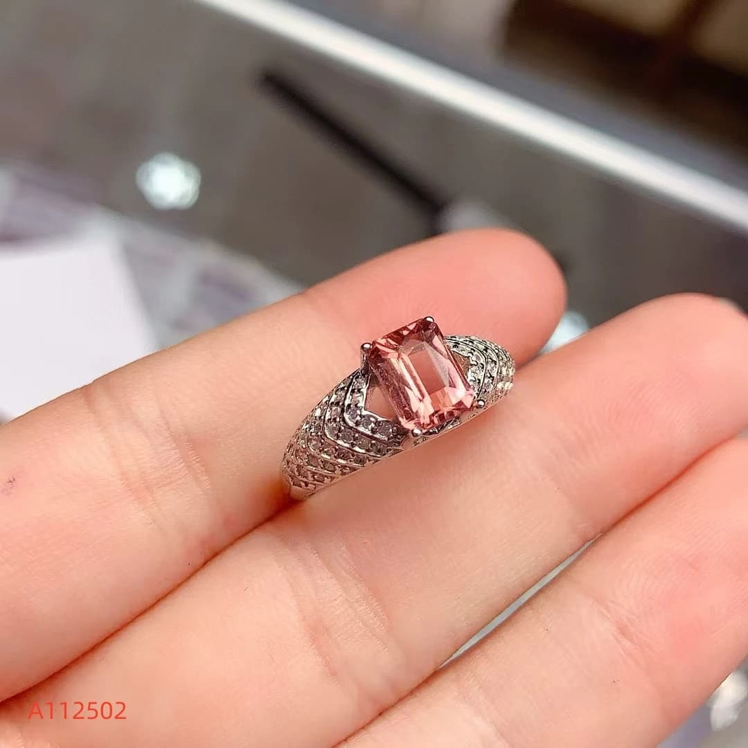 KJJEAXCMY Anello in tormalina naturale per donna S925 in argento puro con squisiti intarsi di pietre preziose di elevata chiarezza