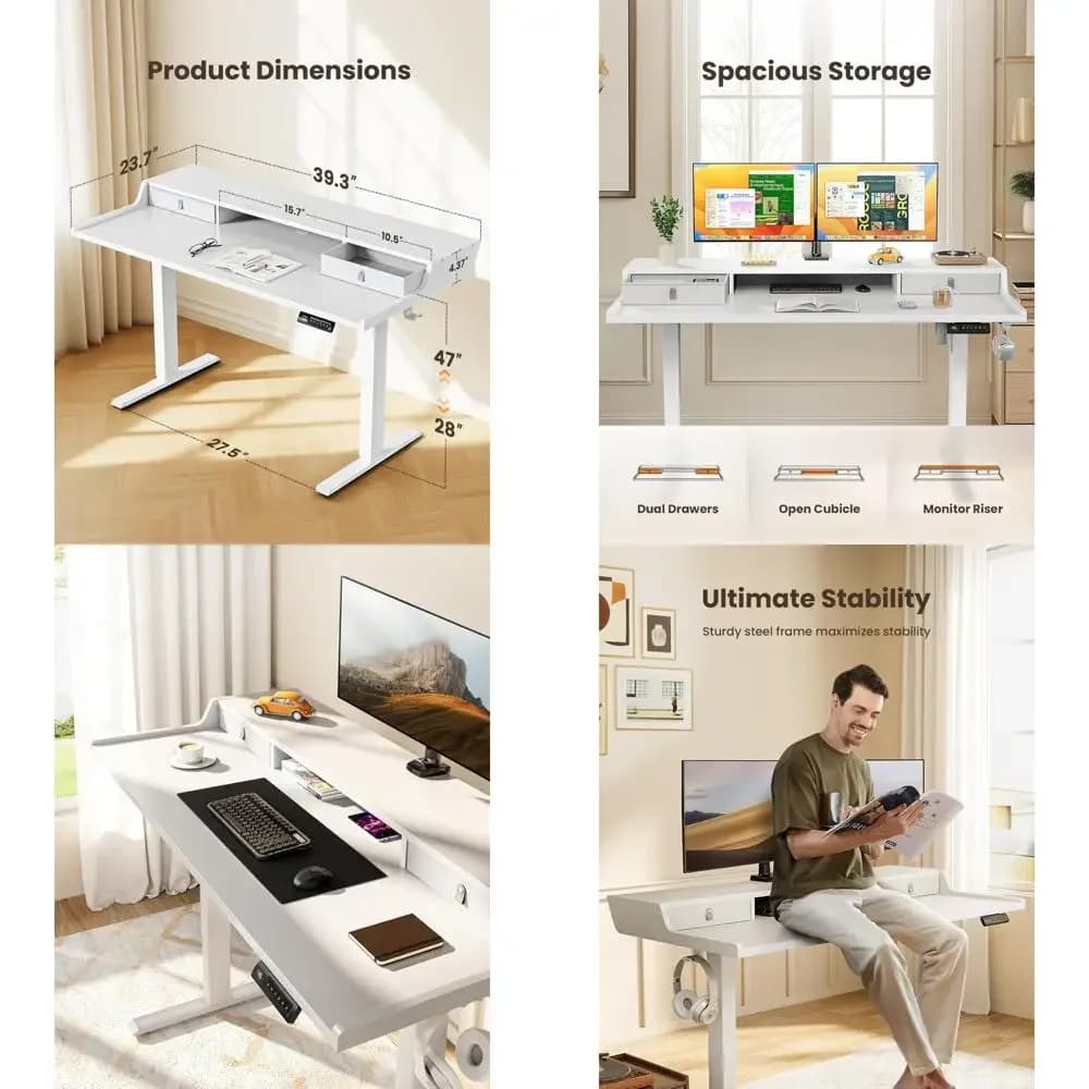 "Escrittoio ad altezza regolabile con contenitore, scrivania da gioco compatta 40" x 24", soluzioni ergonomiche da scrivania per l'home office"