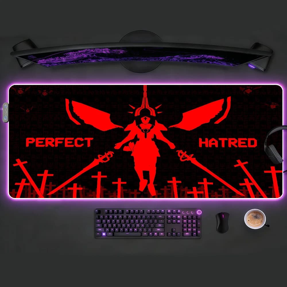 Tappetino per mouse Retro Shooter U-ULTRAKILLs RGB LED antiscivolo, tappetino da scrivania in gomma, accessori da gioco, grande XXL, tappetino per tastiera da ufficio e computer