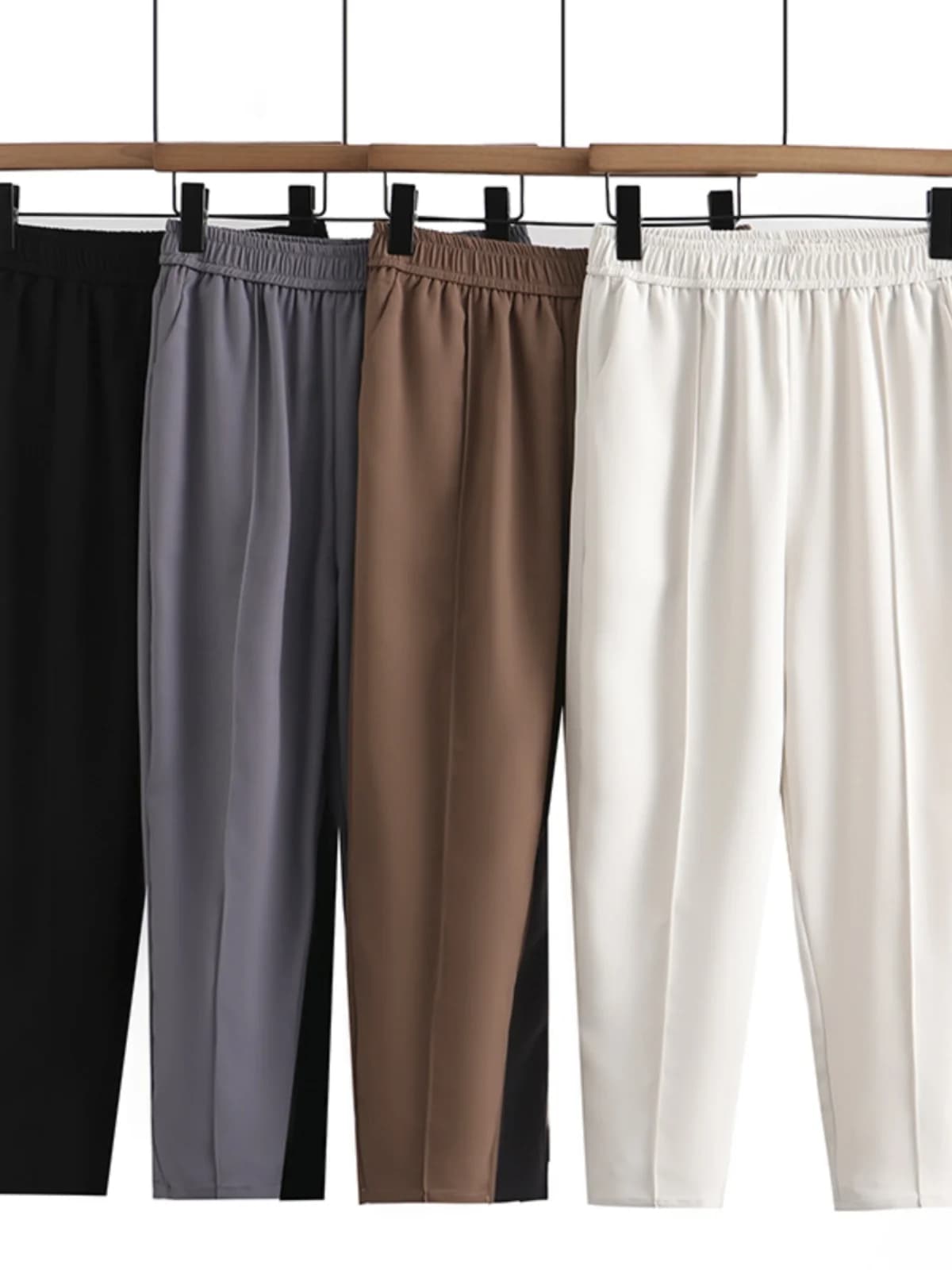 Summer plus Size Women's Ice Silk Drapey Harlan Nine-Piece Pants Elastic Waist Pressed Line Meat Conceal Slimming Cigarette P...