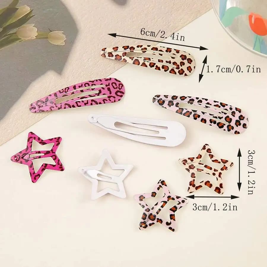 16 fermagli per capelli da donna con stampa leopardata e fermagli a forma di stella, accessori per capelli a forma di artiglio