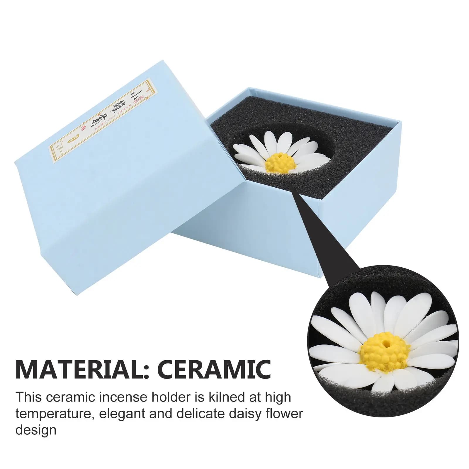 Porta Incenso in Ceramica con Design Floreale, Vassoio Decorativo a Forma di Margherita, Supporto per Bastoncini di Incenso, Aromaterapia per la Casa