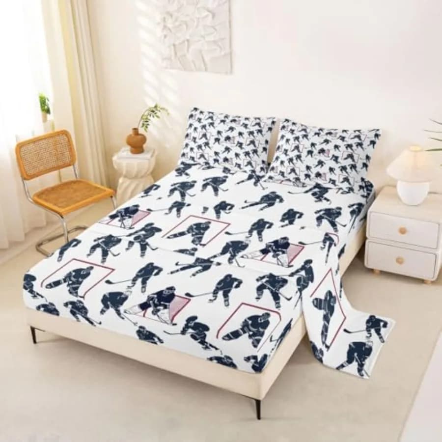 Set di Lenzuola per Eventi Sportivi, Set Biancheria da Letto per Giocatori, Lenzuola per Camere da Letto di Ragazzi, Copriletto Morbido a Tema Sport Invernali, 1 Lenzuolo con Angoli + 2 Federe