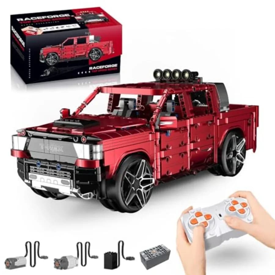 Kit di Costruzione Telecomandato, Modello di Camion T-Rex Fuoristrada Rosso, 1349 Pezzi, Set da Collezione per Adulti, 18x12x6,5 Pollici, 14+