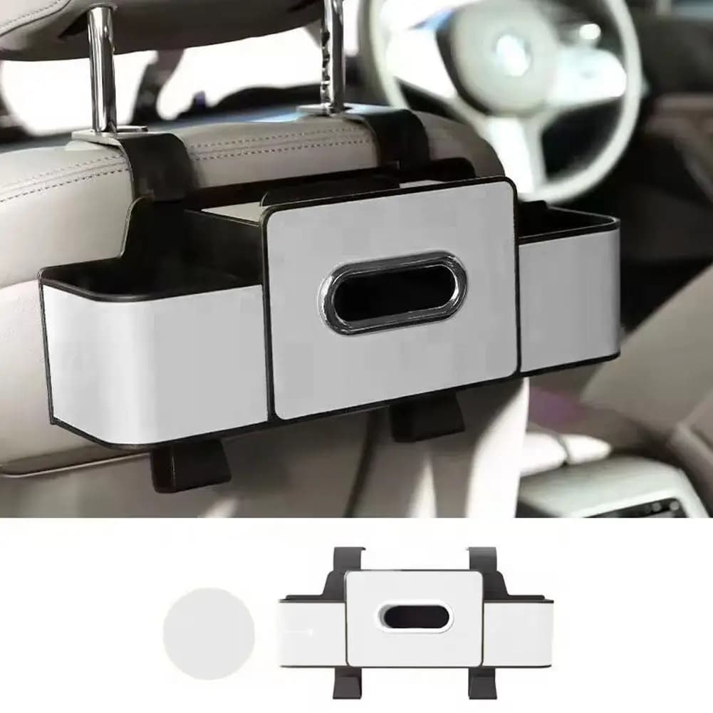 Multifunctional Organizer for Auto Seats Orange in ABS and Leather with Glass Holders and Universal Fazzoletti Dispenser for All Vehicles
