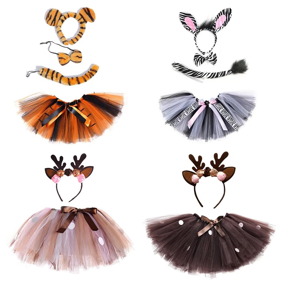 Gonna Tutu con Motivi Tigre, Muschio, Cervo e Zebra per Costume di Halloween e Natale, Outfit da Zoo, Compleanno e Servizi Fotografici