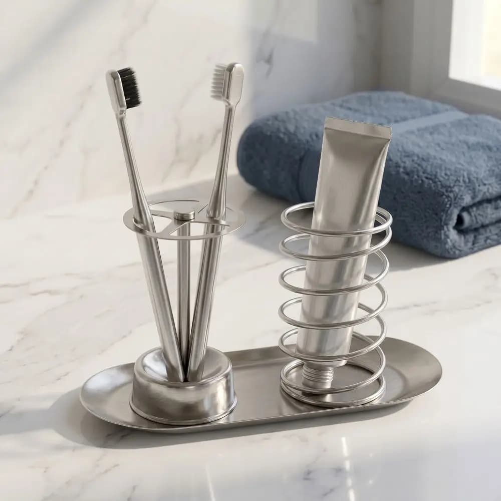 Toothpaste Rack+Toothbrush Shelf+Pallet Simple Design Steel Toothbrush Holder Stainless Steel Creative Bathroom Storage Shelf