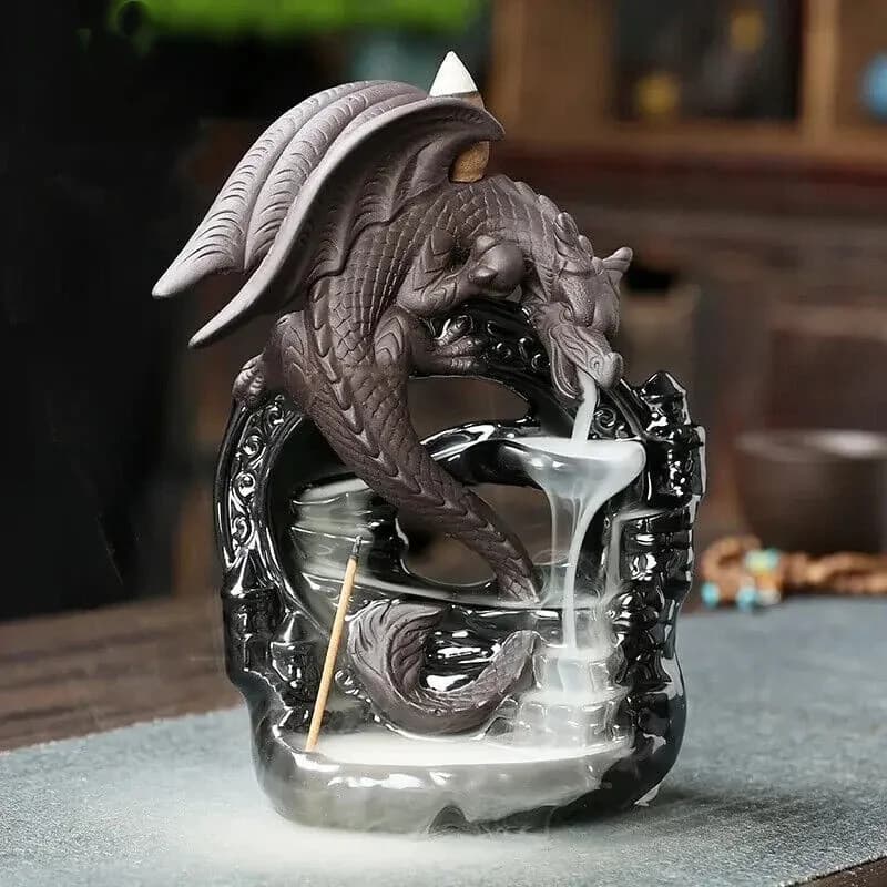 Bruciatore di incenso Porta bastoncini di pterosauro drago a cascata in ceramica con riflusso