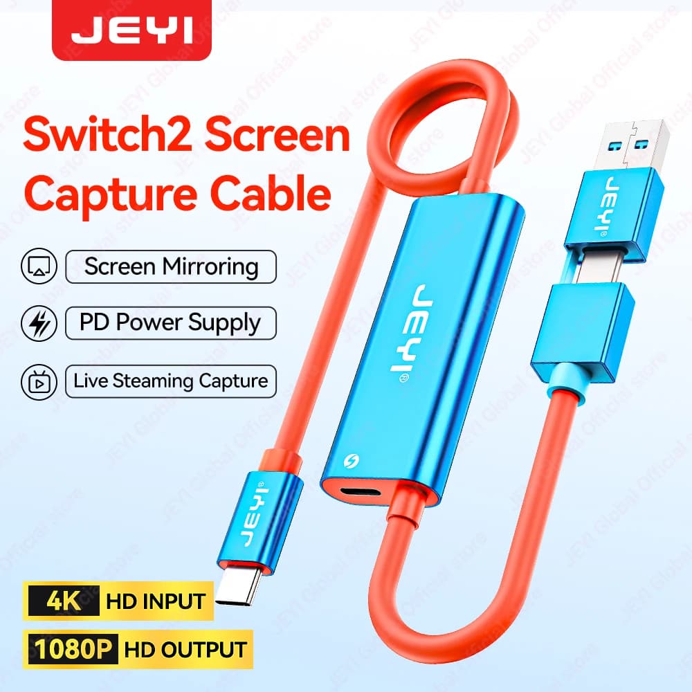 Scheda di acquisizione video JEYI con 100WPD USB C a USB A/C Videogiochi audio live e record per Steam Deck Switch 2/1/OLED palmare