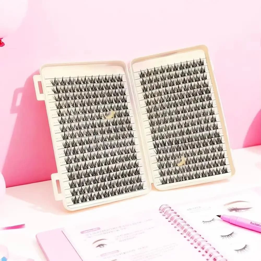 Kit Extension Ciglia Finte Effetto Naturale, Stile Wispy a Ciuffetti, con Adesivo e Sigillante, Strumenti per Trucco Occhi