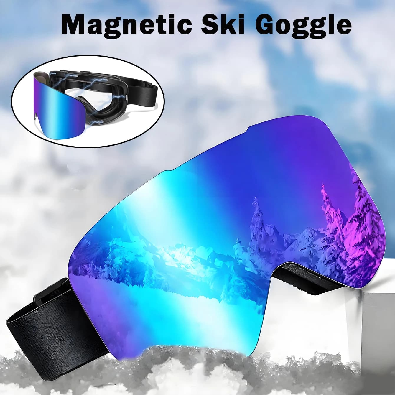 Winter Outdoor Ski Snowboard Goggles with Magnetic Replacement Night Vision Lenses UV400 Anti-Fog Optical Frame Storage Bag