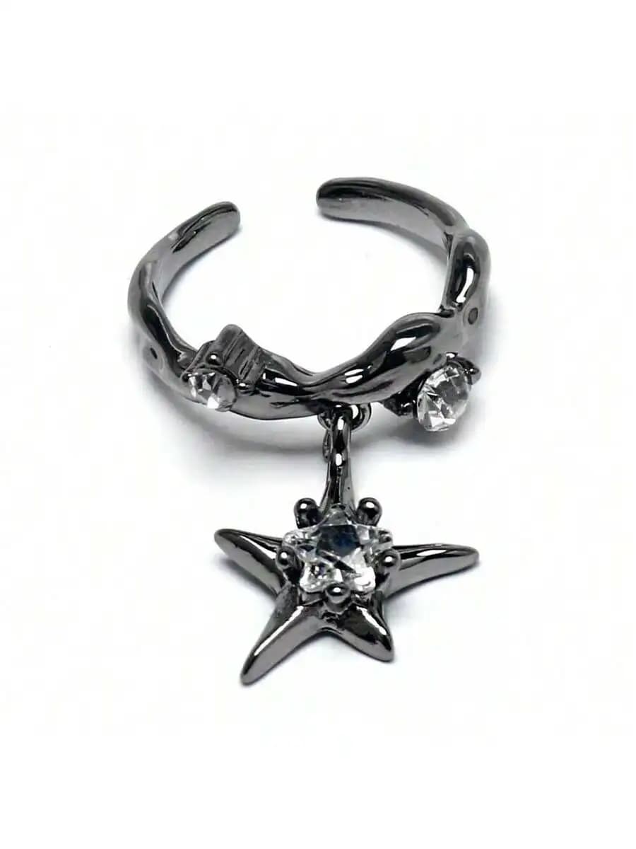 Anello aperto con ciondolo a stella gotica nera per abbigliamento da festa unisex