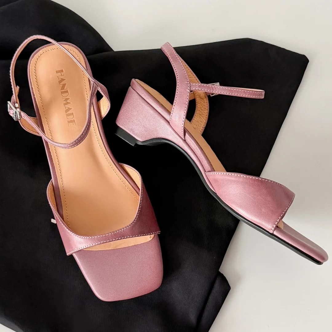 danxuefei plus size 42 women's cow leather open toe ankle strap sandals 4.5cm thick med heel elegant ladies summer dress shoes