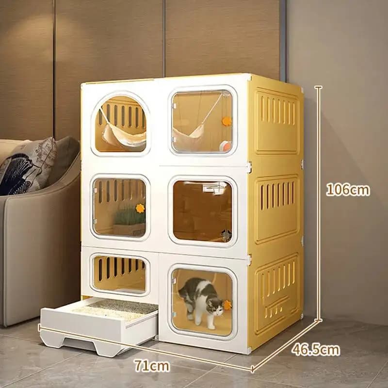 Cucce Trasparenti per Gatti da Soggiorno, Lettiera Integrata per Gatti da Interno, Cuccia per Gatti, Recinto per Gatti, Mobile per Gatti con Toilette Chiusa, Villa per Gatti