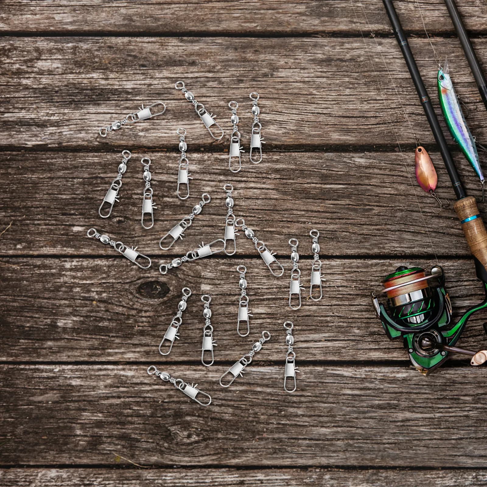 30 Pezzi Connettori Girevoli da Pesca Neri Compatti Leggeri per Esche Dure, Teste di Amo, Paillettes, Anelli di Rotazione a Connessione Rapida