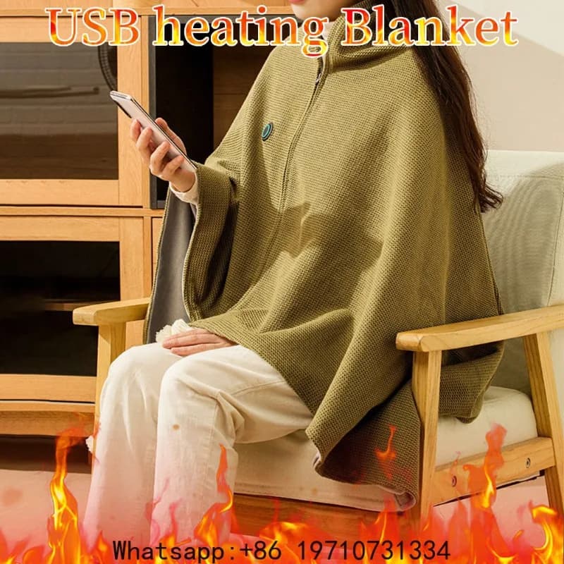 2024 USB Electric Heated Blanket 3 Heating Levels Fleece Heated Mat Wearable Body Warmer Blanket for Household and Office